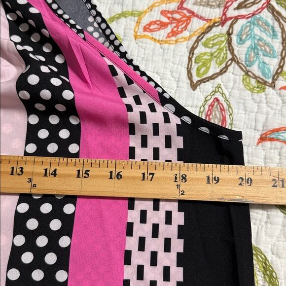 GOMORN women’s size medium halter neck blouse pullover pink black stripes & dots - Picture 6 of 11